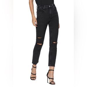 PAIGE Sarah Slim high rise straight leg ripped knees- BLACK. 28